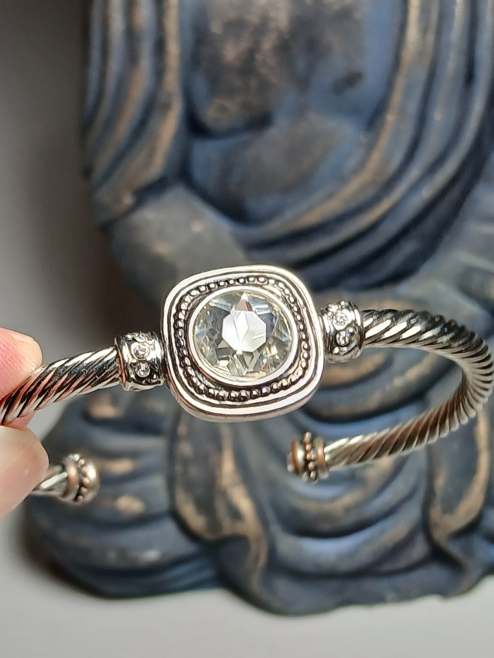 Silver-Tone Crystal Cable Cuff Bracelet